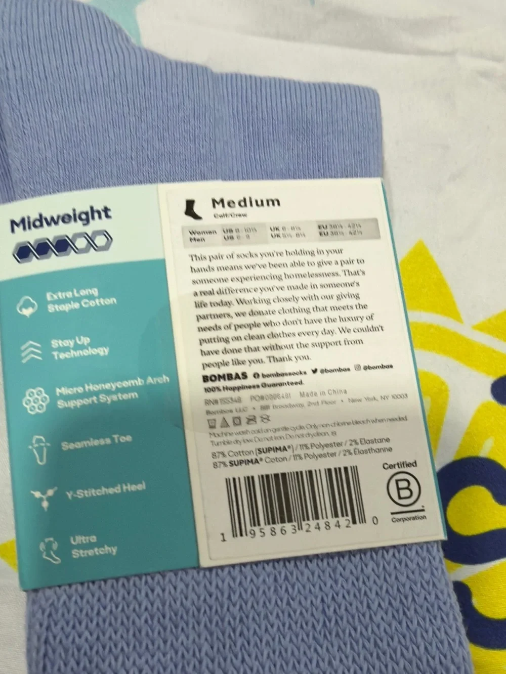 Bombas Light Blue Crew Socks — Soft Everyday Pair